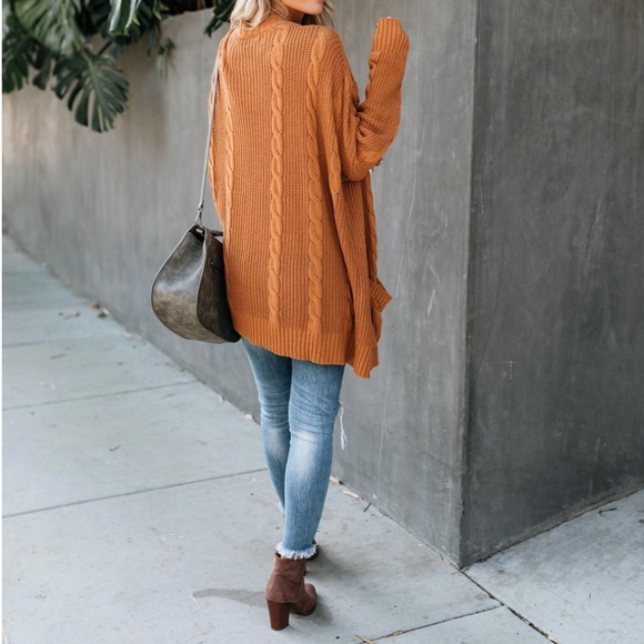 NWT Camel Cable Knit Pocket Boyfriend Cardigan - Picture 4 of 8